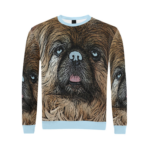 Pekingese Love Blue All Over Print Crewneck Sweatshirt for Men/Large (Model H18)