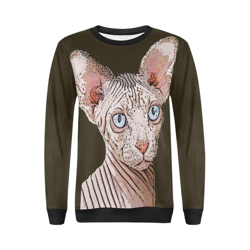 Sphynx Love Brown All Over Print Crewneck Sweatshirt for Women (Model H18)