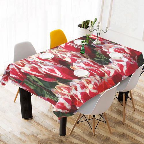 Red & White Tulips Low Poly Floral Polygon Art Cotton Linen Tablecloth 60"x120"