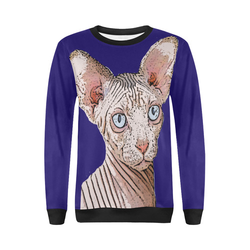 Sphynx Love Blue All Over Print Crewneck Sweatshirt for Women (Model H18)