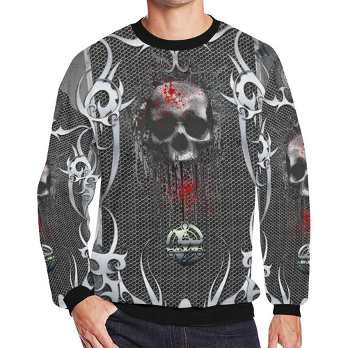 Awesome skull on metal design Men's Oversized Fleece Crew Sweatshirt (Model H18)