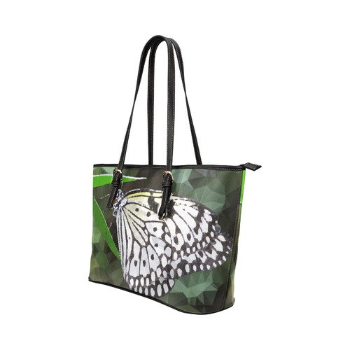 Butterfly Green Leaves Low Poly Geometric Polygons Leather Tote Bag/Small (Model 1651)