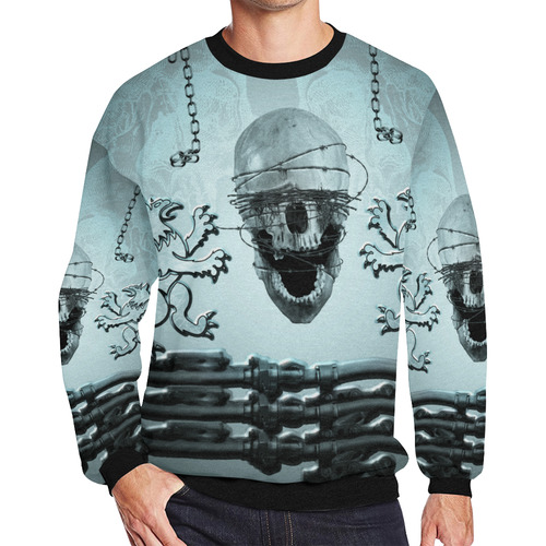 Scary skull with lion Men's Oversized Fleece Crew Sweatshirt (Model H18)