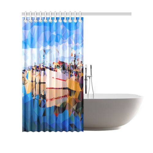 Boats in Harbor Low Polygon Art Shower Curtain 69"x70"