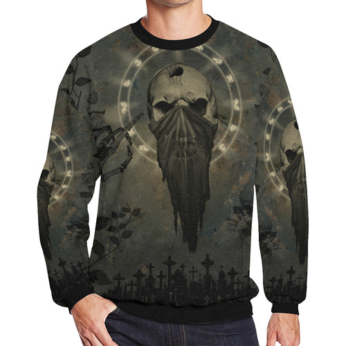 The creepy skull with spider Men's Oversized Fleece Crew Sweatshirt (Model H18)