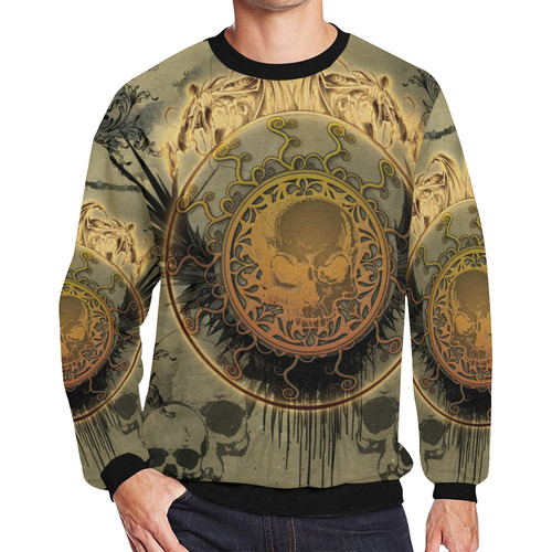 Awesome skulls on round button Men's Oversized Fleece Crew Sweatshirt (Model H18)