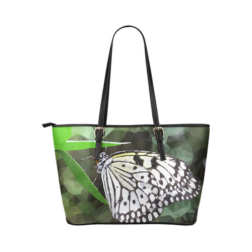 Butterfly Green Leaves Low Poly Geometric Polygons Leather Tote Bag/Small (Model 1651)