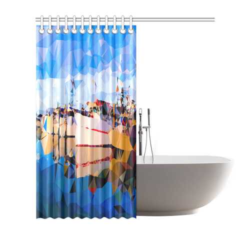 Boats in Harbor Low Polygon Art Shower Curtain 72"x72"