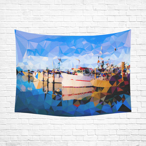 Boats in Harbor Low Polygon Art Cotton Linen Wall Tapestry 80"x 60"