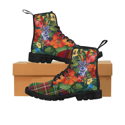 A Purple Owl in the Nasturtiums Martin Boots for Women (Black) (Model 1203H)