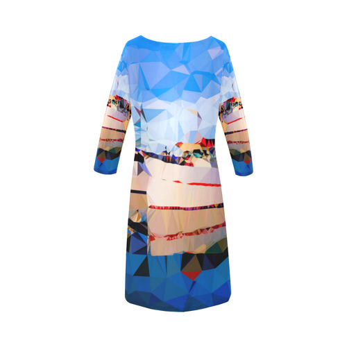 Boats in Harbor Low Polygon Art Round Collar Dress (D22)