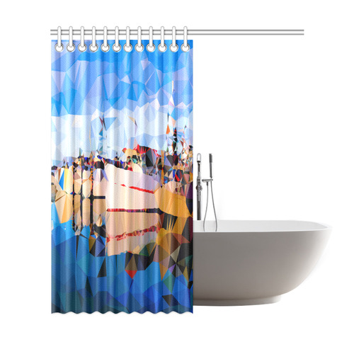 Boats in Harbor Low Polygon Art Shower Curtain 69"x72"