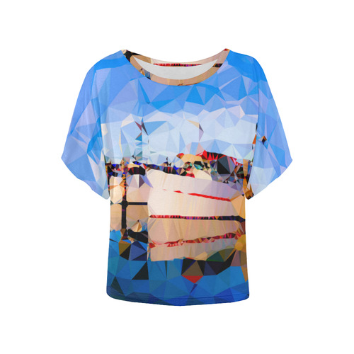 Boats in Harbor Low Polygon Art Women's Batwing-Sleeved Blouse T shirt (Model T44)