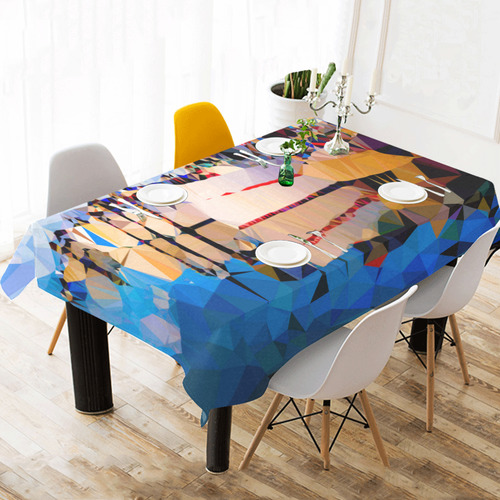 Boats in Harbor Low Polygon Art Cotton Linen Tablecloth 60"x 104"