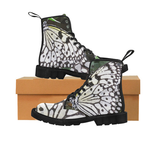 Butterfly Green Leaves Low Poly Geometric Polygons Martin Boots for Women (Black) (Model 1203H)