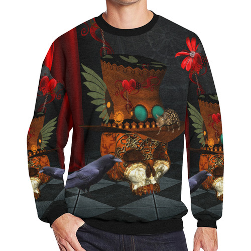 Steampunk skull with rat and hat Men's Oversized Fleece Crew Sweatshirt (Model H18)