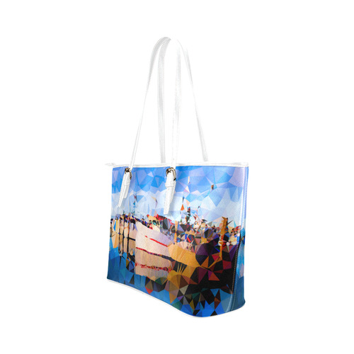 Boats in Harbor Low Polygon Art Leather Tote Bag/Large (Model 1651)