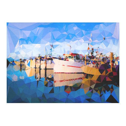 Boats in Harbor Low Polygon Art Cotton Linen Tablecloth 60"x 84"