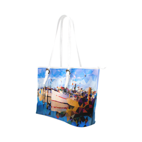 Boats in Harbor Low Polygon Art Leather Tote Bag/Large (Model 1651)