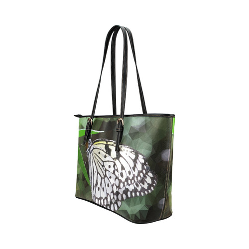 Butterfly Green Leaves Low Poly Geometric Polygons Leather Tote Bag/Small (Model 1651)