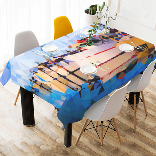 Boats in Harbor Low Polygon Art Cotton Linen Tablecloth 60"x 84"