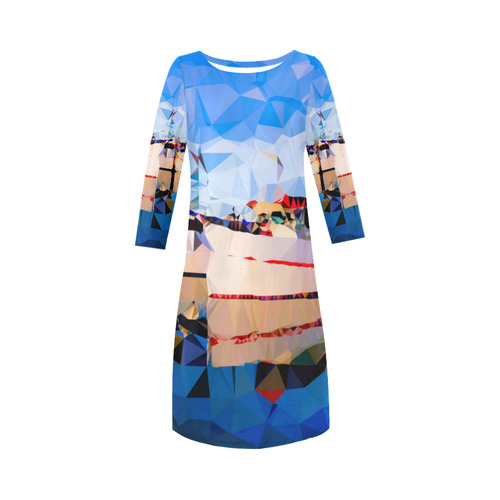 Boats in Harbor Low Polygon Art Round Collar Dress (D22)