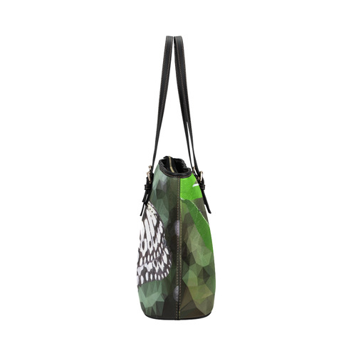 Butterfly Green Leaves Low Poly Geometric Polygons Leather Tote Bag/Small (Model 1651)