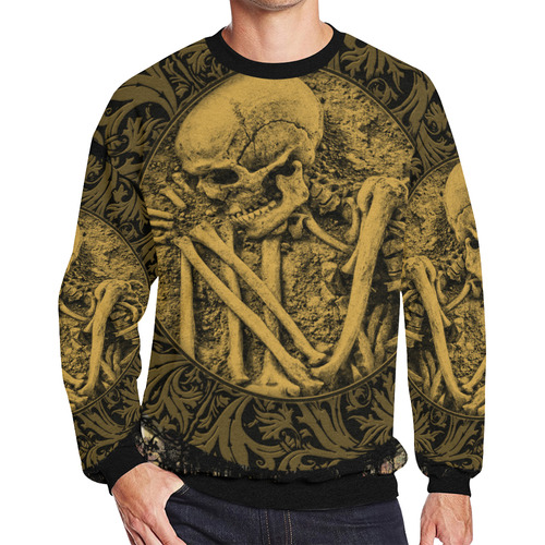 The skeleton in a round button with flowers Men's Oversized Fleece Crew Sweatshirt (Model H18)
