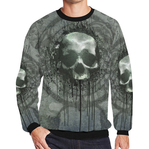 Awesome skull with bones and grunge Men's Oversized Fleece Crew Sweatshirt (Model H18)