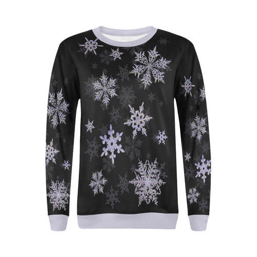 Snowflakes Blue Purple All Over Print Crewneck Sweatshirt for Women (Model H18)