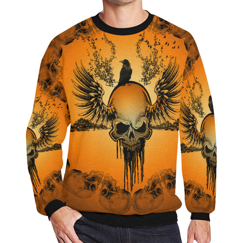 Amazing skull with crow Men's Oversized Fleece Crew Sweatshirt (Model H18)