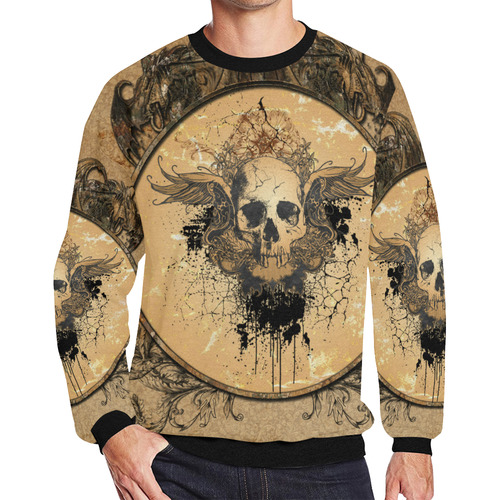 Awesome skull with wings and grunge Men's Oversized Fleece Crew Sweatshirt (Model H18)