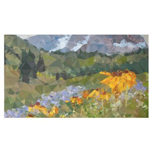 Mountain Landscape Floral Low Polygon Art Cotton Linen Tablecloth 60"x 104"