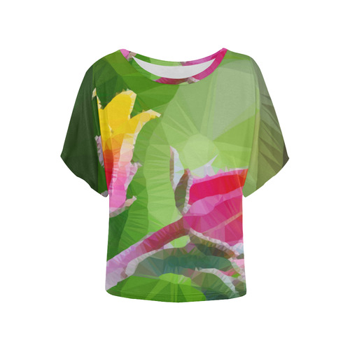 Tropical Flower Low Polygon Floral Art Women's Batwing-Sleeved Blouse T shirt (Model T44)