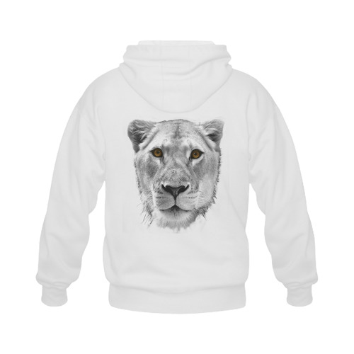 White lioness Gildan Full Zip Hooded Sweatshirt (Model H02)