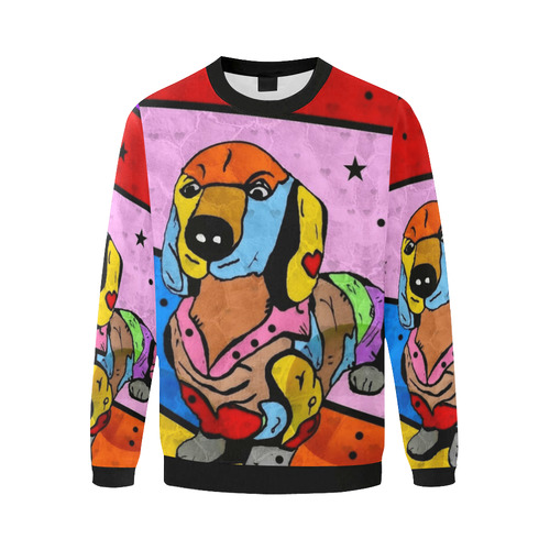 Dachshund Popart by Nico Bielow Men's Oversized Fleece Crew Sweatshirt/Large Size(Model H18)