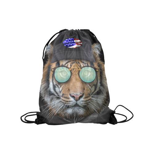 Dressed up Bengal Tiger Medium Drawstring Bag Model 1604 (Twin Sides) 13.8"(W) * 18.1"(H)