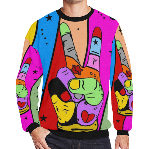 Peace Popart by Nico Bielow Men's Oversized Fleece Crew Sweatshirt/Large Size(Model H18)