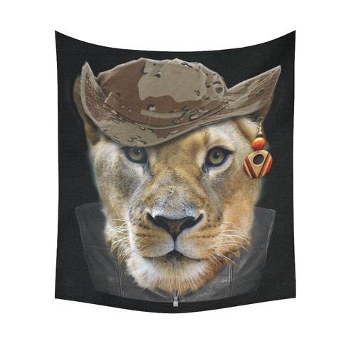 Dresses up lioness Cotton Linen Wall Tapestry 51"x 60"
