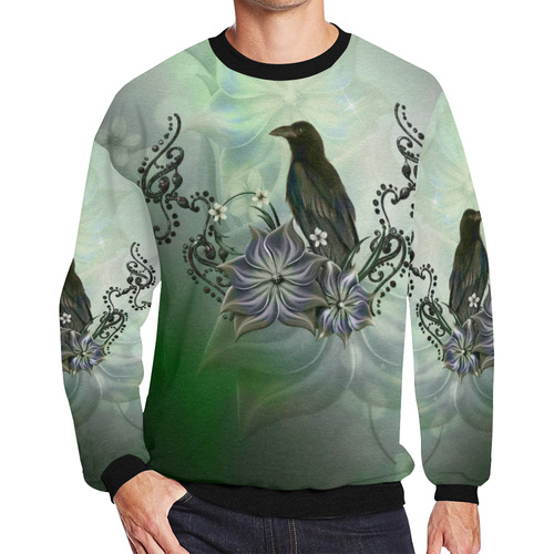 Raven with flowers Men's Oversized Fleece Crew Sweatshirt/Large Size(Model H18)