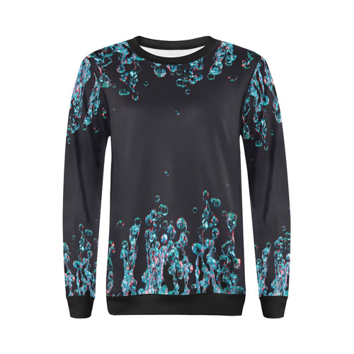 Blue Bubbles on Black Background Photo All Over Print Crewneck Sweatshirt for Women (Model H18)
