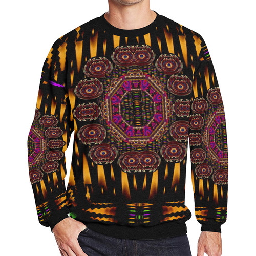 a flaming star is born on the  metal sky Men's Oversized Fleece Crew Sweatshirt (Model H18)