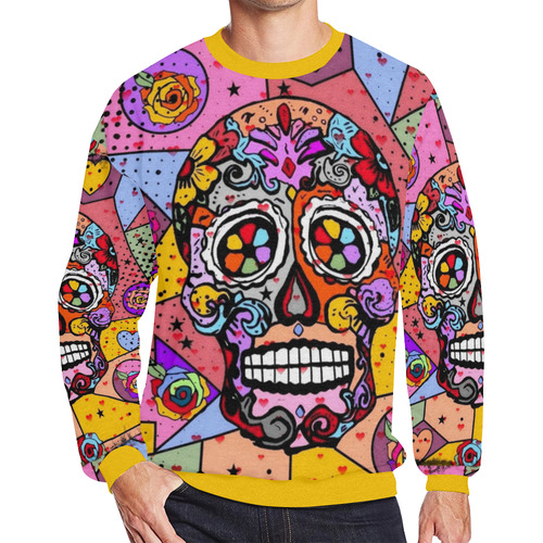 Skull Popart by Nico Bielow Men's Oversized Fleece Crew Sweatshirt (Model H18)