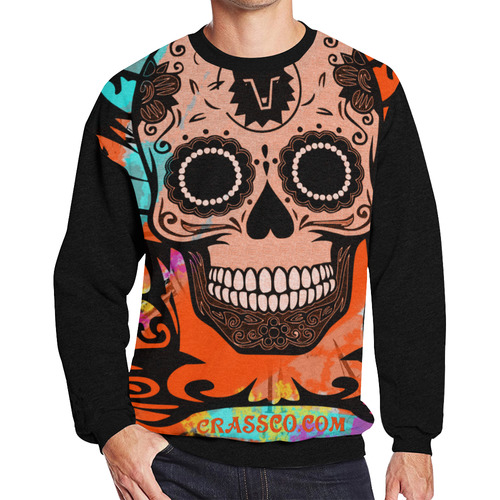 SKULL FLEECE VII Men's Oversized Fleece Crew Sweatshirt (Model H18)