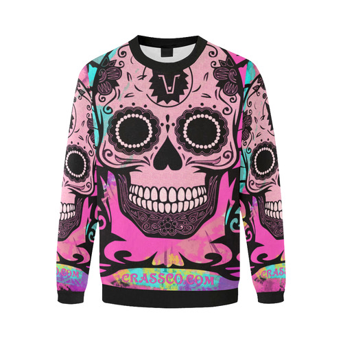 SKULL FLEECE PINK II Men's Oversized Fleece Crew Sweatshirt (Model H18)