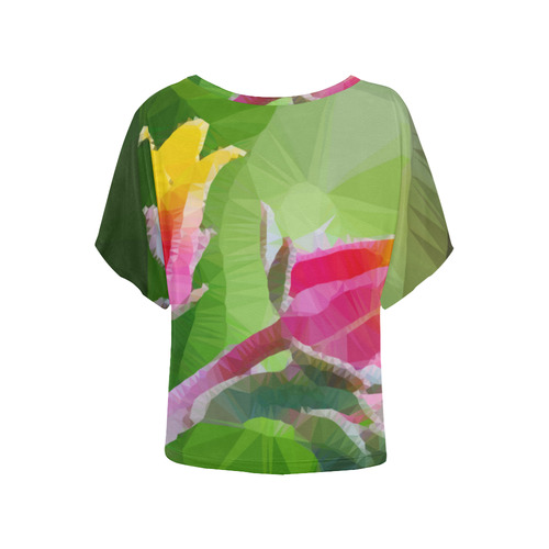 Tropical Flower Low Polygon Floral Art Women's Batwing-Sleeved Blouse T shirt (Model T44)