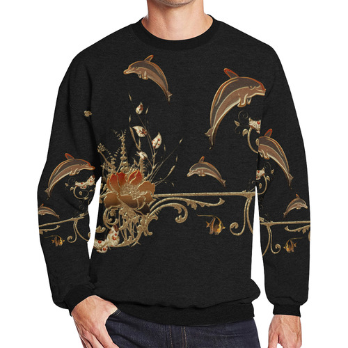 Dolphin with flowers Men's Oversized Fleece Crew Sweatshirt/Large Size(Model H18)