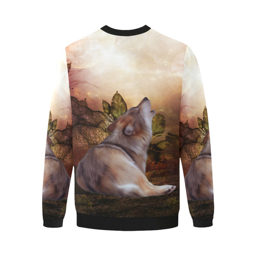 Beautiful wolf in the night Men's Oversized Fleece Crew Sweatshirt/Large Size(Model H18)