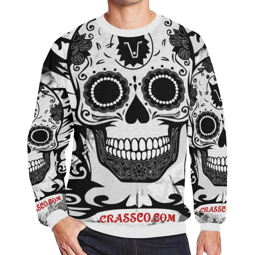 SKULL BIG BIG FLEECE I Men's Oversized Fleece Crew Sweatshirt/Large Size(Model H18)