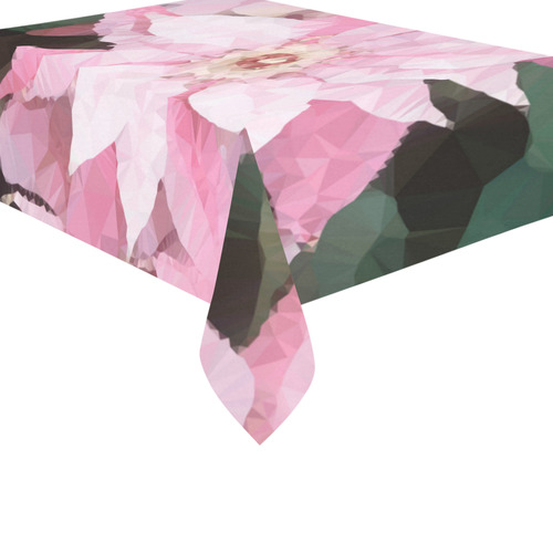 Floral Pink Poinsettia Low Polygon Art Cotton Linen Tablecloth 60"x 84"